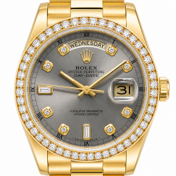 Rolex Day-Date 36MM Grey Dial 18038 18Kt YG Watch